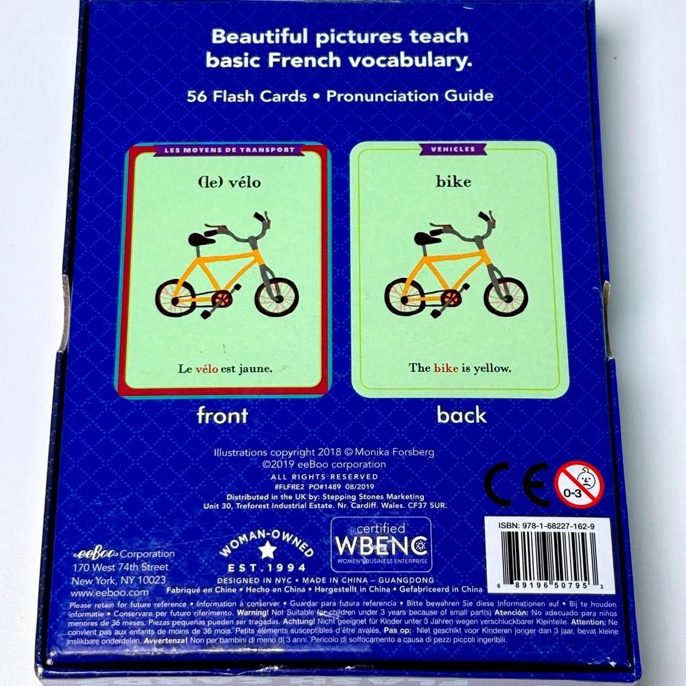 French Vocabulary Flash Cards 56 Count Multicolor Educational eeBoo Language 4+